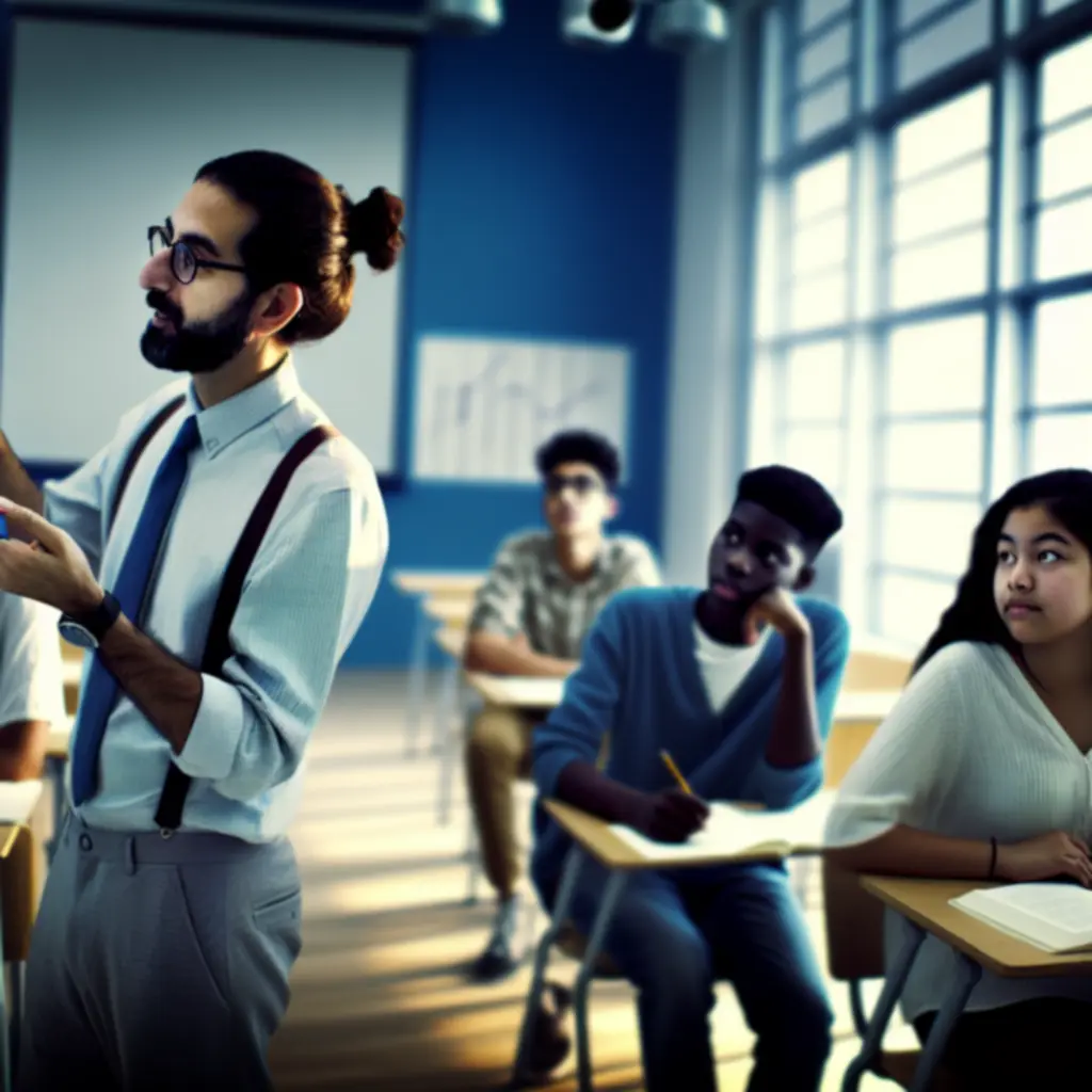 Tanár és diákok szinthez igazított angolóra keretében dolgoznak